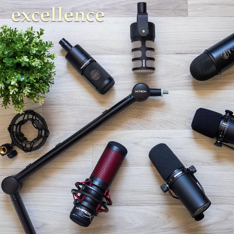 i-XTECH Boom Arm - Adjustable 360° Rotatable Microphone Sturdy Stainless Steel Mic Desk, Table Stand Foldable Scissor Stable Mount Arms for Radio Studio, Podcast, Gaming - Image 5